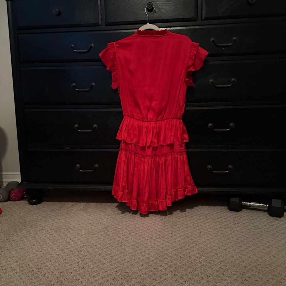 Red Ruffle V-Neck Mini Dress - Picture 4 of 5
